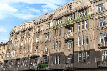 The former Bard house on 4 Slovatskoho Street in Lviv by architect and constructor Jozef Awin in 1912-1913, Ukraine. One of the impressive monuments of Lviv post-Secession architecture - obrazy, fototapety, plakaty