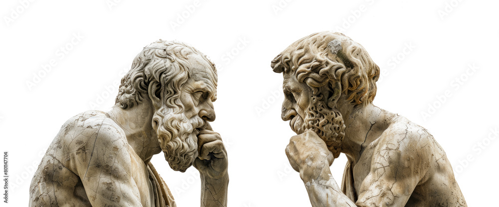 Wall mural set of marble statue philosophers isolated on transparent background