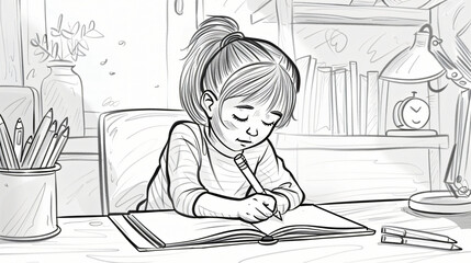 Cute little girl coloring pictures at home