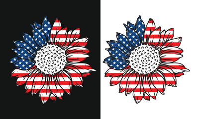 Sunflower American Flag Vector T-shirt Design