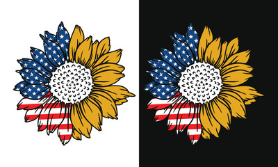 Sunflower American Flag Vector T-shirt Design