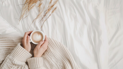 Fototapeta premium ホットコーヒーを飲む女性の手元