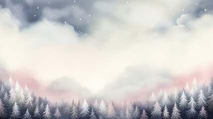 Abstract forest landscape in pastel clouds, background postcard in watercolor style