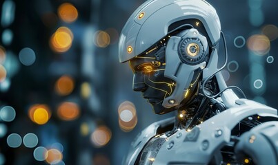 Fototapeta premium Futuristic Robot Analyzing Digital Data Streams