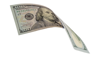 Flying money 100 dollar isolated with clipping path on  background.