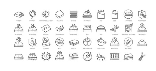 Set of outline bedding icons. Vector illustration