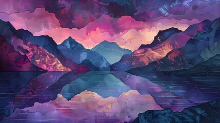 Purple and pink mountains and rivers illustration poster background