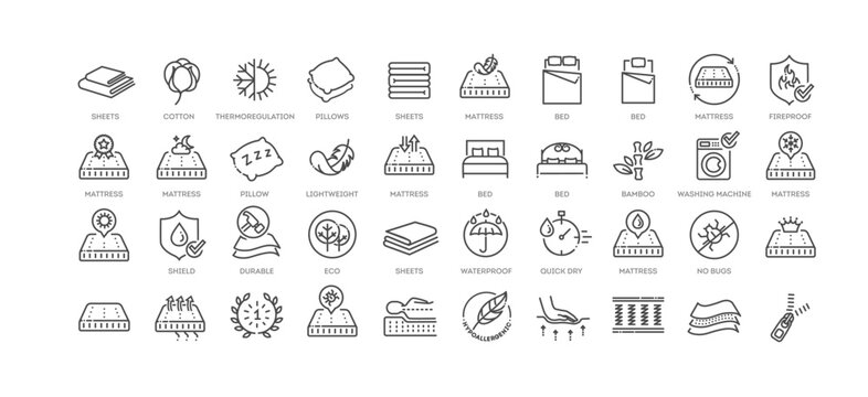 Set of outline bedding icons. Vector illustration