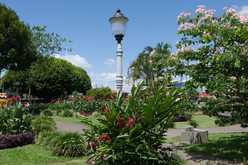 Laterne im Park von La Fortuna in Costa Rica - obrazy, fototapety, plakaty