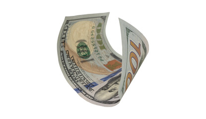 Flying money 100 dollar isolated with clipping path on  background.