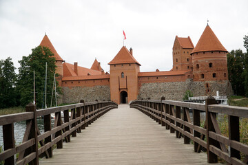 Fototapeta na wymiar Trakai, Lithuania - Medieval castle, entrance tower and bridge
