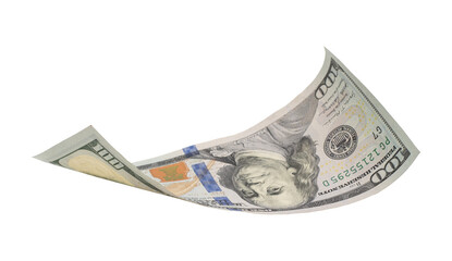 Flying money 100 dollar isolated with clipping path on  background.