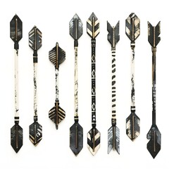 Arrow Rock, On a white background a set of arrows of different shapes lengths and directions

