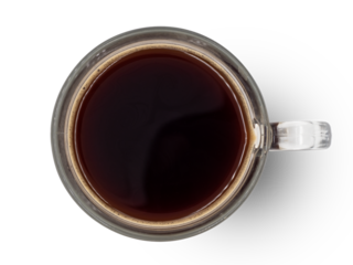 top view, hot coffee cup with black coffee isolated on background with clipping path..