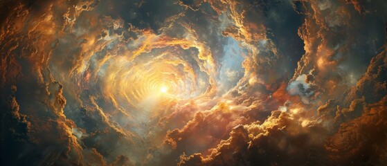 A colorful, swirling galaxy with a bright sun in the center