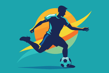 Obraz premium silhouette of a soccer player scoring a goal. Winning mood. Flat vector image.