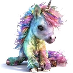 Unicorn with rainbow mane and flowers and butterflies generative ai
