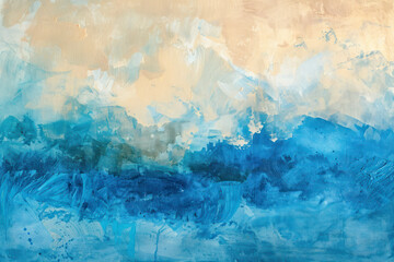 Oil paint watercolor background painted on canvas in blue beige tones.