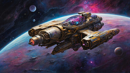  Sleek Silhouette: A Starship Soars Through the Cosmos