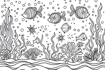Marine background. Coloring book or Coloring page for kids.
