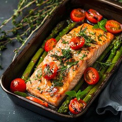 grilled salmon steak with vegetables