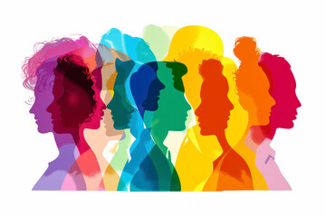 Group of silhouette heads in different colorful colors as a team.