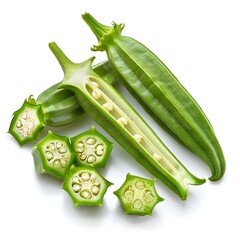 peas isolated on white background Five Stacked Fresh Okra
