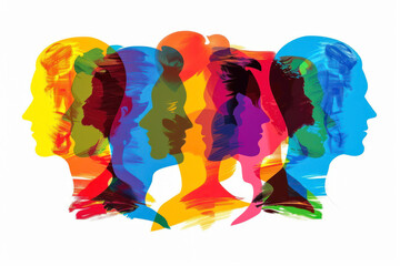 Group of silhouette heads in different colorful colors as a team.
