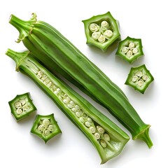 vegetables on a white background, A Green Fresh Okra 