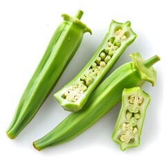 green pepper on a white background, Fresh Okra Vegetable Cut Out