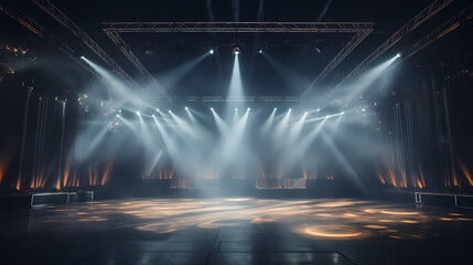 A huge stage with spotlights shining down