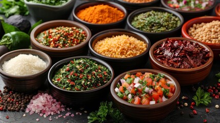   A table laden with bowls, each brimming with distinct food types