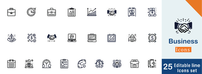 “Sleek Business Icon Set: Editable & Versatile Corporate Vector Symbols