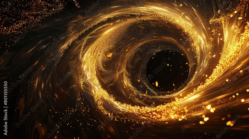 Wall mural a black hole with golden accretion disks spiraling into darkness, capturing the tension between lumi