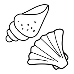 Scallop Seashell Linear Hand drawn illustration. Vector Outline Ocean Mollusk Sea Shell on white background. Line Art Minimal design. Underwater Animal, Design Icon For Logo, Card, Art, Ads.
