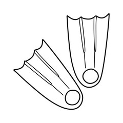 Diving flippers Doodle icon on white background. Hand Drawn Outline Vector Illustration of Swimming and Recreation equipment isolated on white. Snorkeling Activity, Vacation concept Linear Design Art. © Ryzhylik