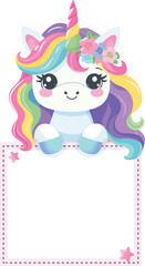 Colorful template with cute unicorn. Vector illustration.