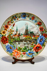 Traditional Hand-Painted Ceramic Plate with Iconic Landmarks, Exquisite Souvenir Idea