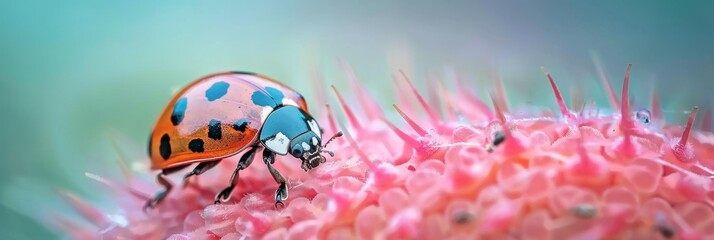 Vivid ladybug gracefully perched on a vibrant, fresh, and beautifully green leaf