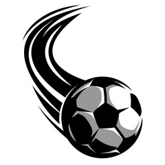 A soccer ball flying from top to bottom with trail of fire. Vector illustration © 111chemodan111