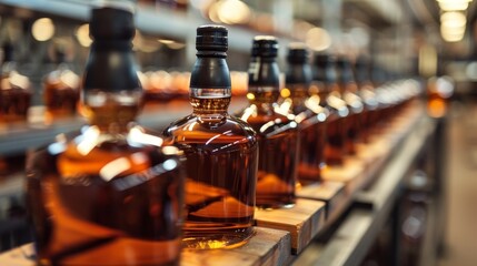 Whiskey bottling process in a standard factory environment for efficient production