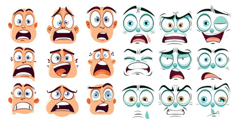 Obraz premium Faces with happy and sad emotions. Laughing, smiling mouths and crying eyes.
