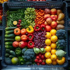 Bountiful Grocery Cart Overflowing With Vibrant Fruits,Vegetables and Whole Foods