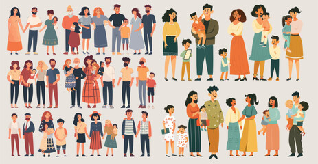 Happy mother father together, family portrait collection with generations.