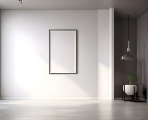 Obraz premium empty white room with white wall and mock up poster frame on wall