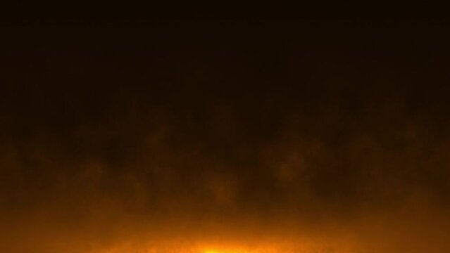 Abstract glow orange smoke cloud fire particles flow from bottom to top effect animation on black background for screen project overlay. 4K 3D atmosphere soft fog,smoke,loud with dust on dark