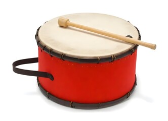 A hand drum with a wooden mallet