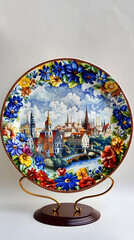 Traditional Hand-Painted Ceramic Plate with Iconic Landmarks, Exquisite Souvenir Idea