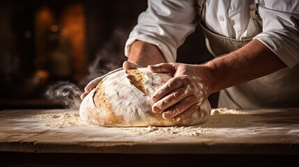 Baker doing bread. artisan bakery