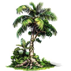 a palm tree with many leaves